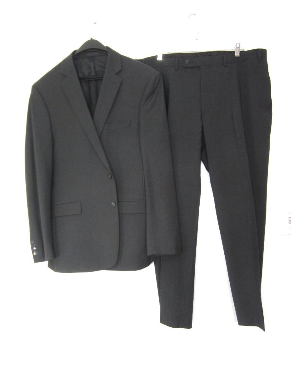 Calvin Klein Mens 46R Solid Gray Wool Stretch Suit Jacket Two Button 40x30 Pants